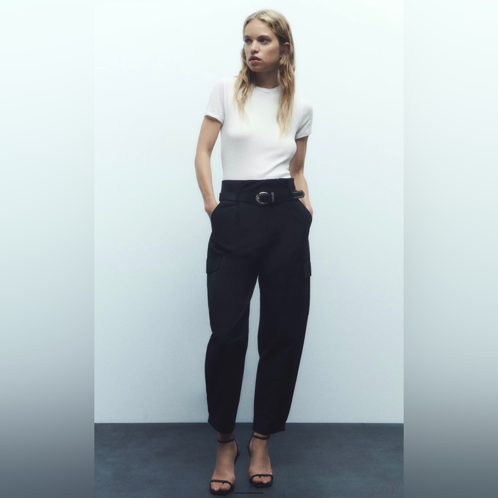 Zara belted paper bag pants NWT size L